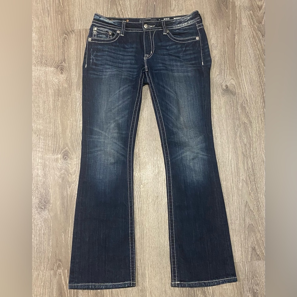 Miss Me Low Rise Boot Cut Jeans JW5188B4V Dark Wash Leopard Pocket 29 - Picture 2 of 10